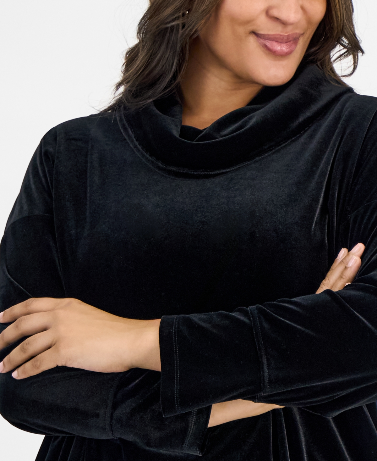 Jones New York Plus Size Velour Cowl-neck Top In Black