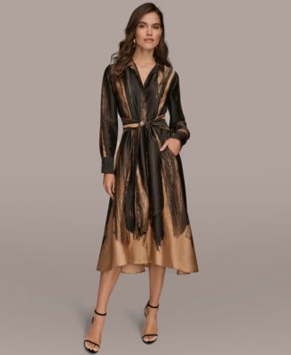 Women's Printed Long Sleeve Twist Waist Dress