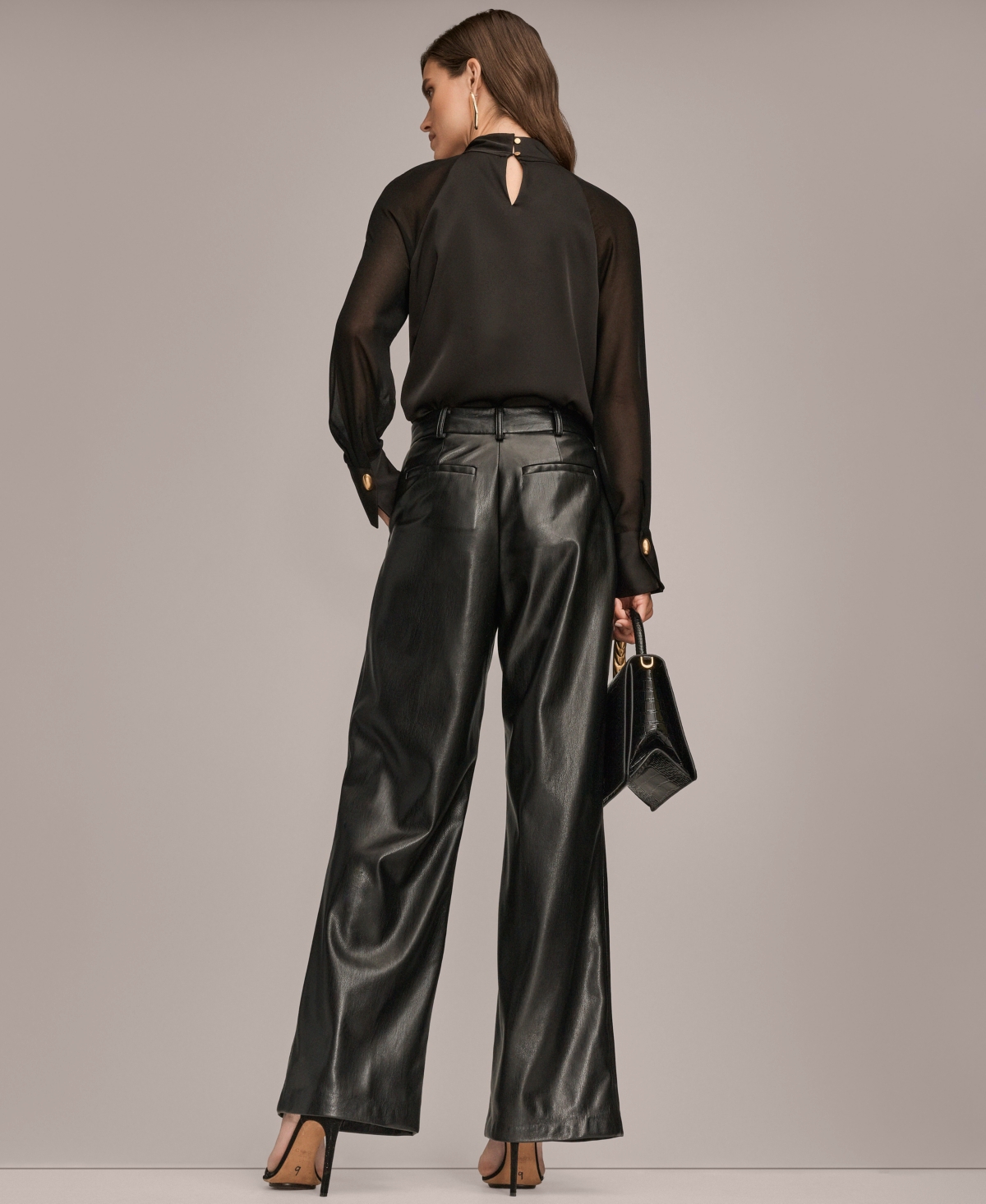 Donna Karan New York Pleated Sheer Sleeve Top In Black