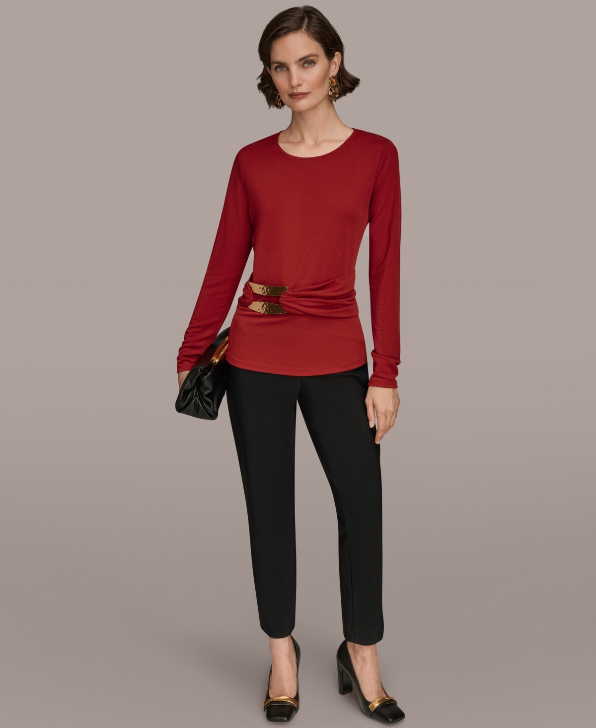 Donna Karan New York Women's Long Sleeve Double Bar Hardware Top