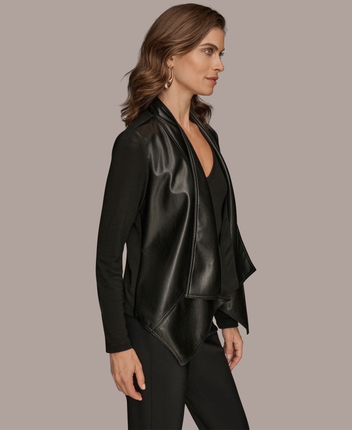 Donna Karan New York Flyaway Faux Leather & Knit Jacket In Black