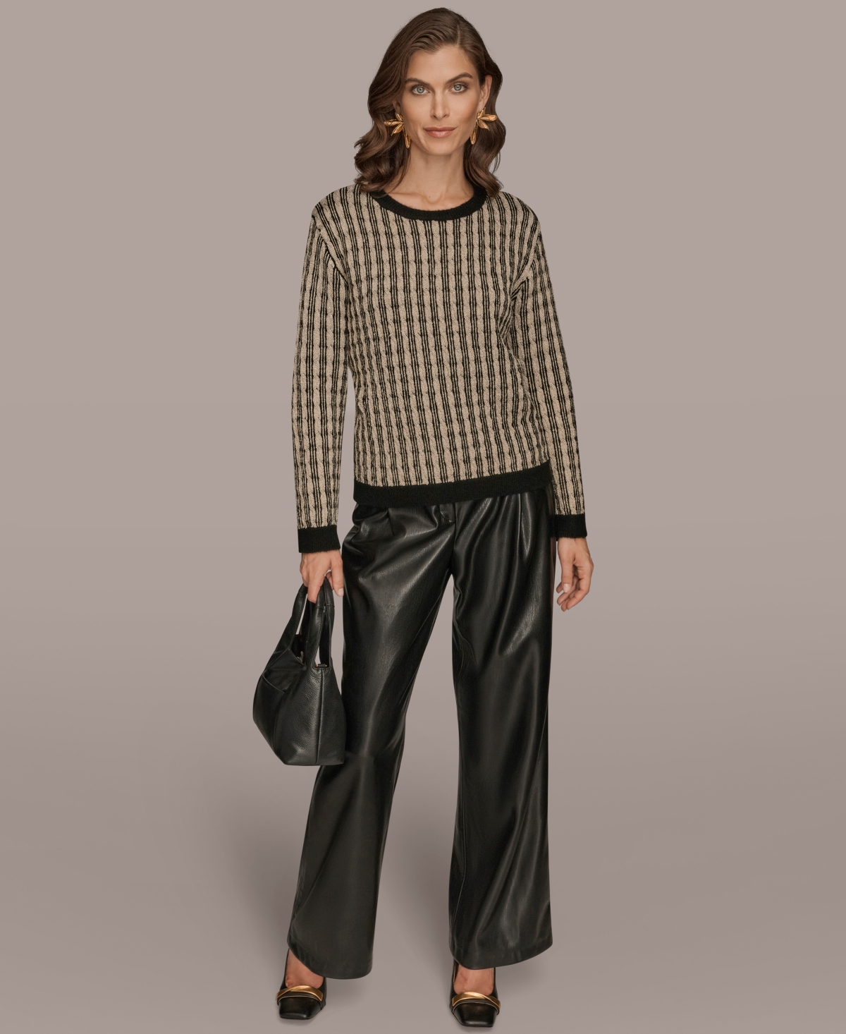 Donna Karan Women's Long Sleeve Two-tone Sweater In Multi