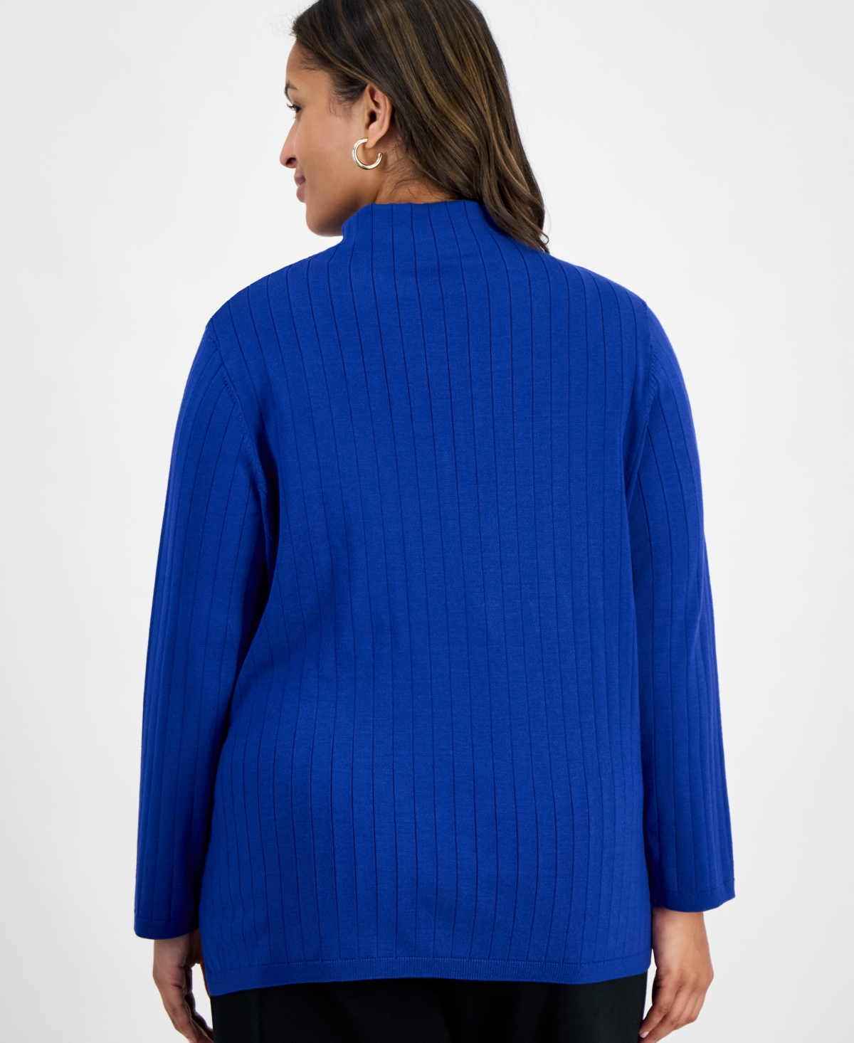 Jones New York Plus Size Wide Rib Funnel-neck Sweater In Blue