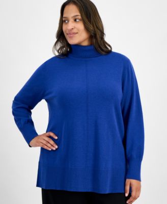 Plus Size Pintuck Mock-Neck Long-Sleeve Sweater