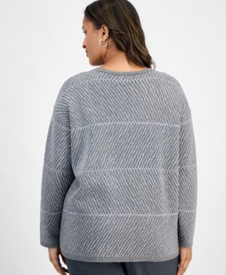 Plus Size Metallic Stripe Crewneck Sweater