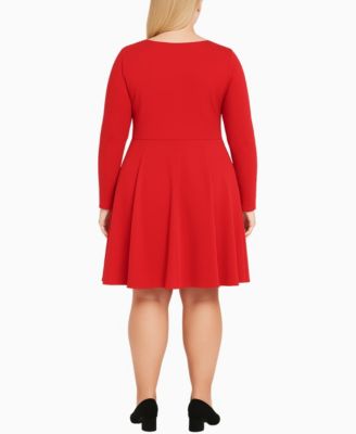 Plus Size Classic Long Sleeve Fit and Flare Dress