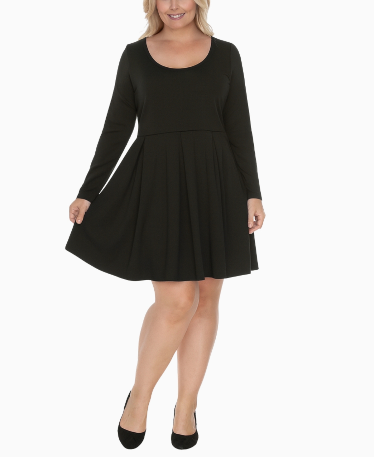 White Mark Plus Size Classic Long Sleeve Fit And Flare Dress In Black