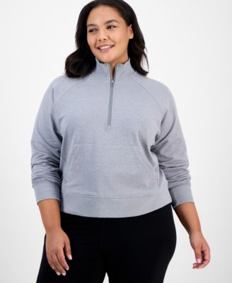 ID Ideology - Plus Size Heathered Quarter-Zip Fleece Top