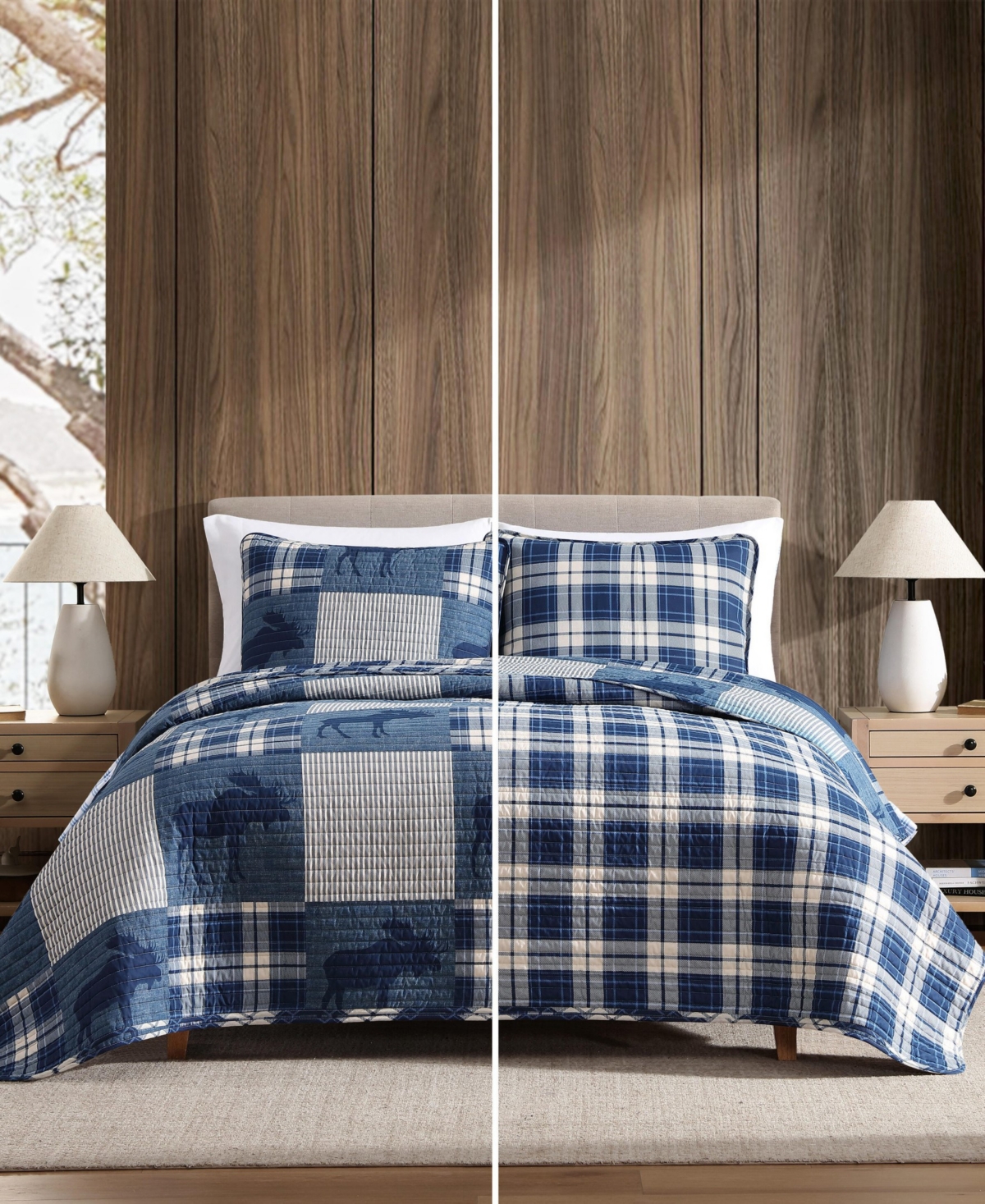 Eddie Bauer Moose Plaid Cotton Reversible -Pc. Quilt Set