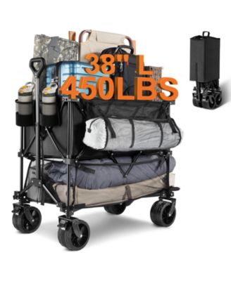 450lbs Heavy Duty Double Decker Collapsible Folding Wagon Cart with 360&deg; Wheels, and Extra Storage