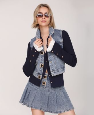 Women's Spread Collar Combo Cuff Cardigan