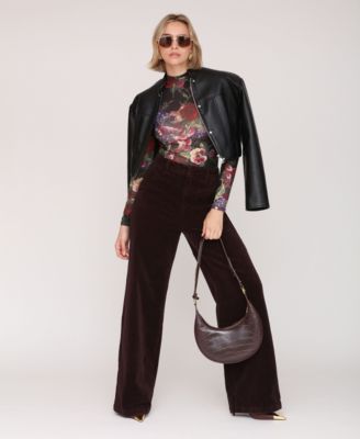 Faux Leather Women's Wide Shoulder Cropped Jacket