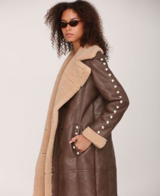 Women's Leather Spread Collar Coat