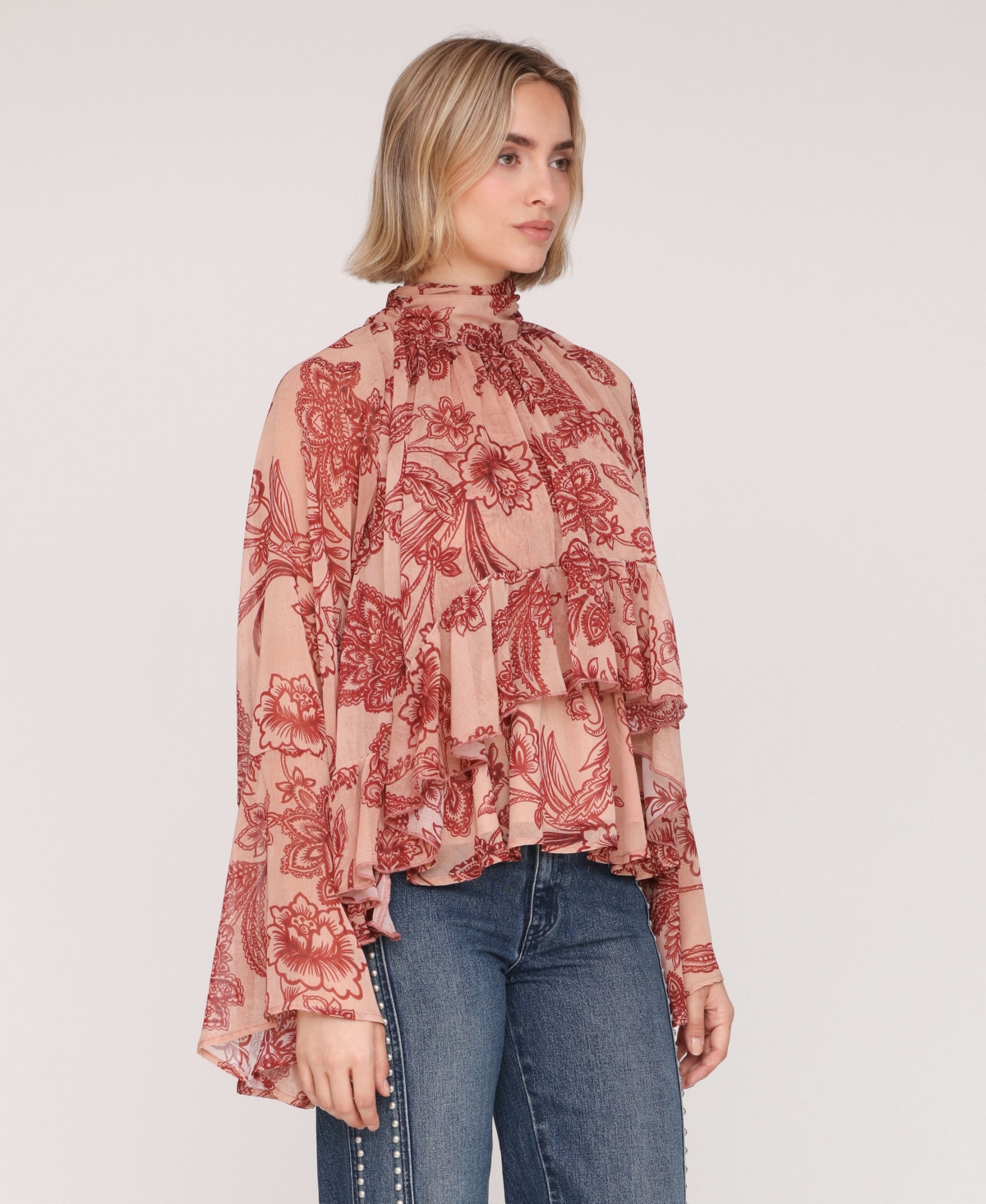 Avec Les Filles Women's Printed Tie Neck Top