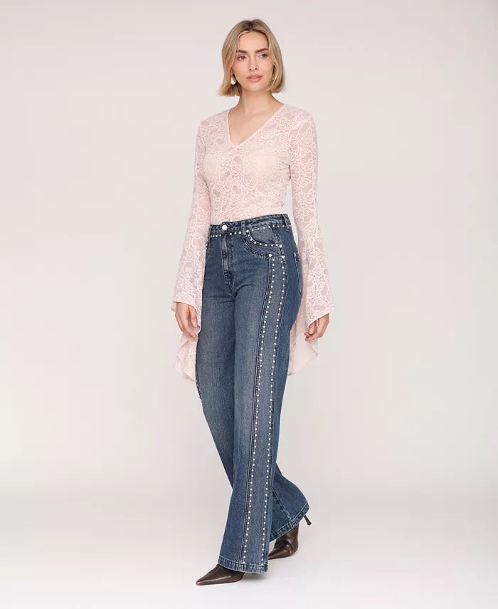 Women's Stud Detail Mid Rise Jeans - thumbnail 2