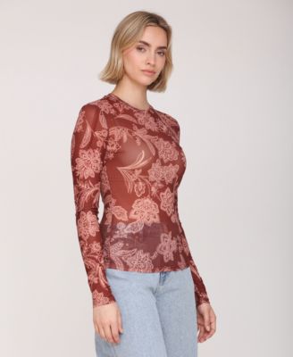 Women's Mesh Crew Neck Long Sleeve Top