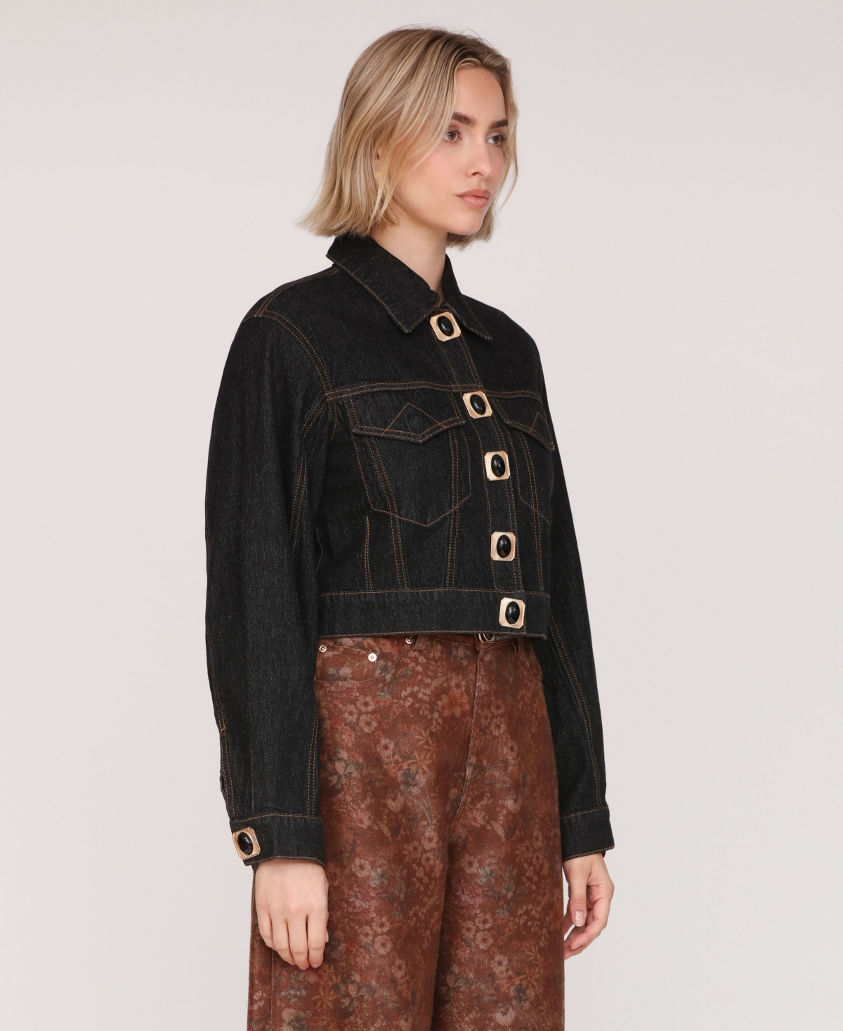 Avec Les Filles Women's Long Sleeve Trucker Jacket In Black