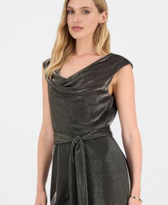 Women's Metallic Cowl-Neck Jumpsuit