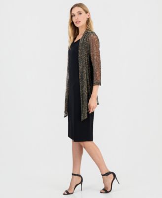 Women's Metallic Jacket & Cowl-Neck Dress Set