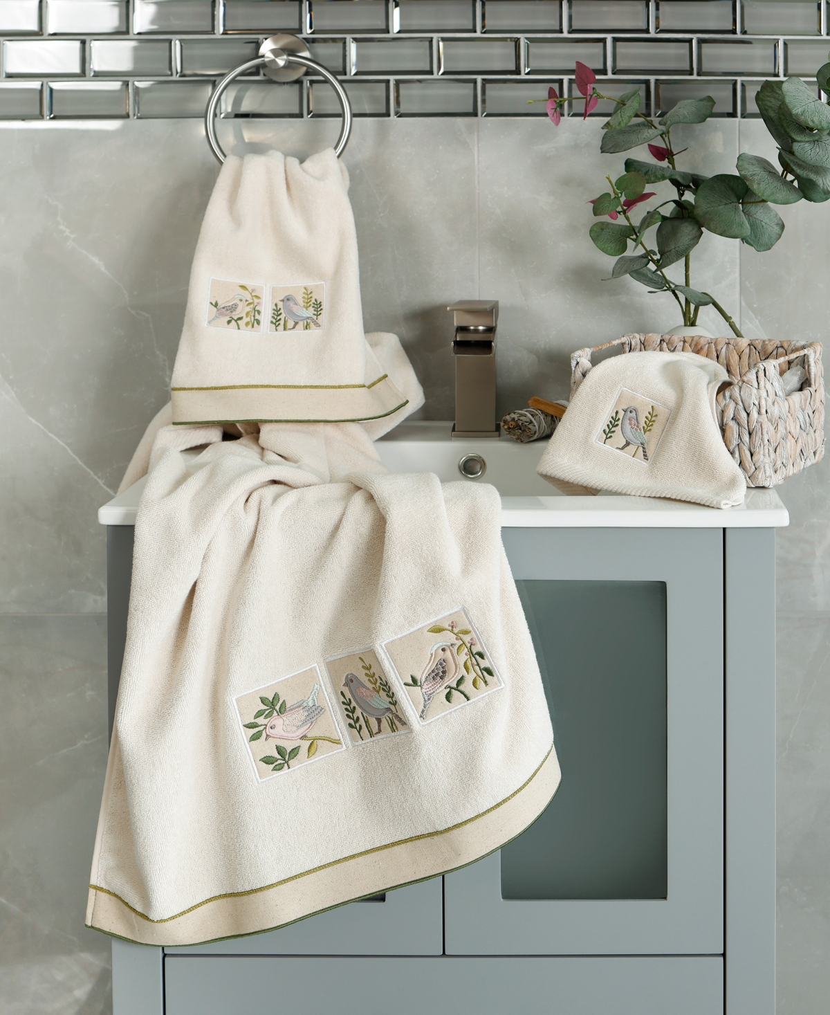 Linum Home Cotton Belinda Embellished 3-pc. Towel Set In Neutral