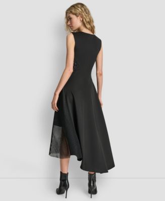 Missy Sleeveless Mix Media Panel Asymmetrical Knit Dress