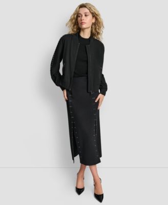 Women's Round Neck Double Weave Grommet Bomber Jacket