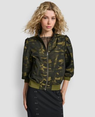 DKNY Women's Camo Jacquard Bomber 3/4-Sleeves Jacket Macy's