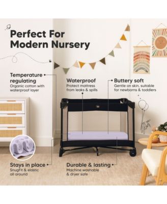 Soothe Waterproof Pack N Play Sheets for Girls, Boys, 2pk 38x26 Cotton Mini Crib Sheets Fitted, Soft, Breathable