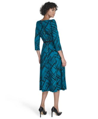 Women's Belted Plaid Midi Dress