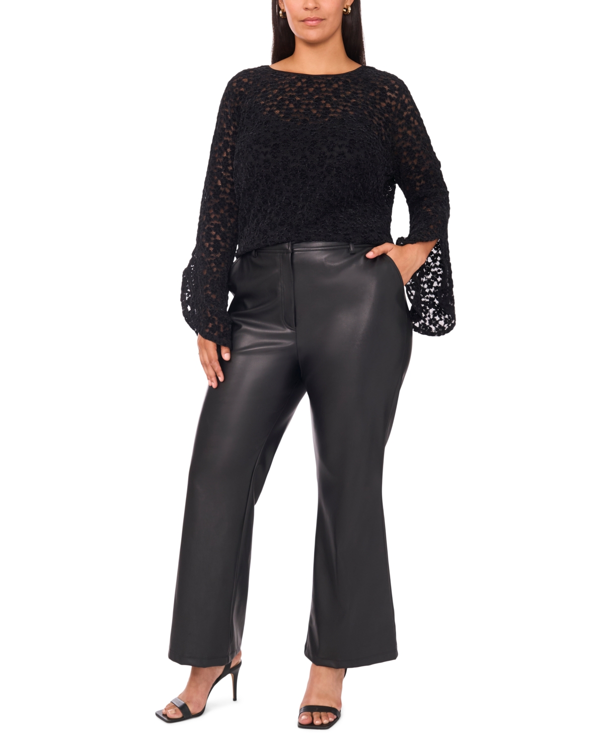 Vince Camuto Plus Size Long Ruffle Sleeve Top In Black