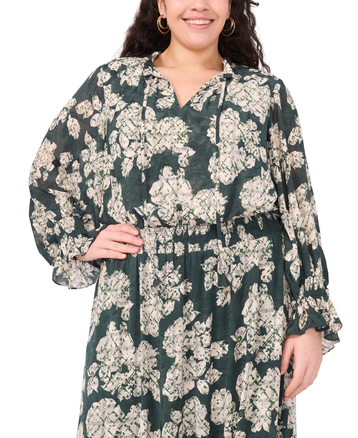 Vince Camuto Plus Smocked Waist Tiered Ruffle Maxi Dress