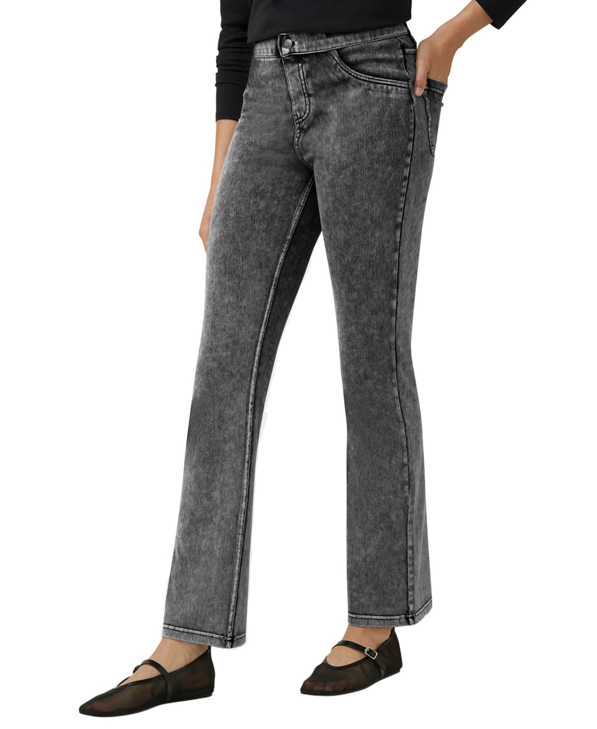 Hue Women's High-rise Denim Baby Bootcut Leggings In Gray