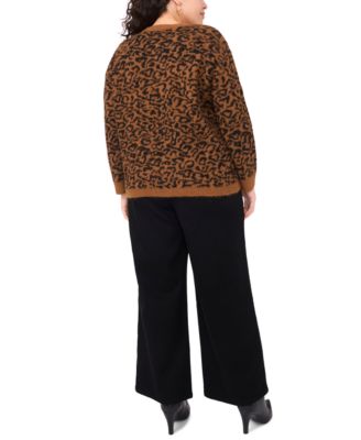 Plus Size Cozy Crewneck Animal-Print Long-Sleeve Sweater