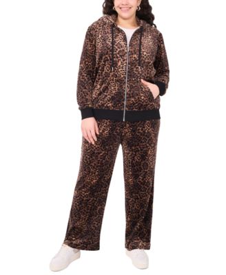 Plus Size Velour Animal-Print Zip-Front Hoodie Jacket