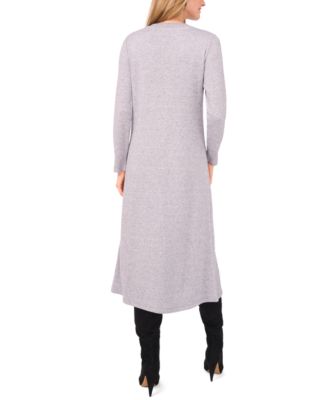 Women's Rib Trim Neck Long Sleeve Midi Dress