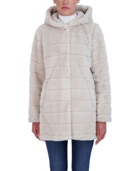 Женское пальто Sebby Collection Hooded Grooved Faux Fur, цвет: Бежевый
