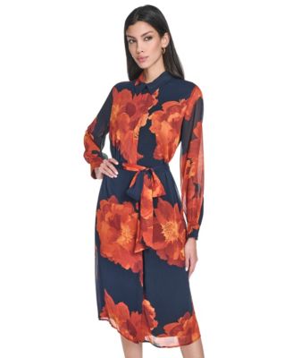 Petite Printed Button Front Midi Shirtdress