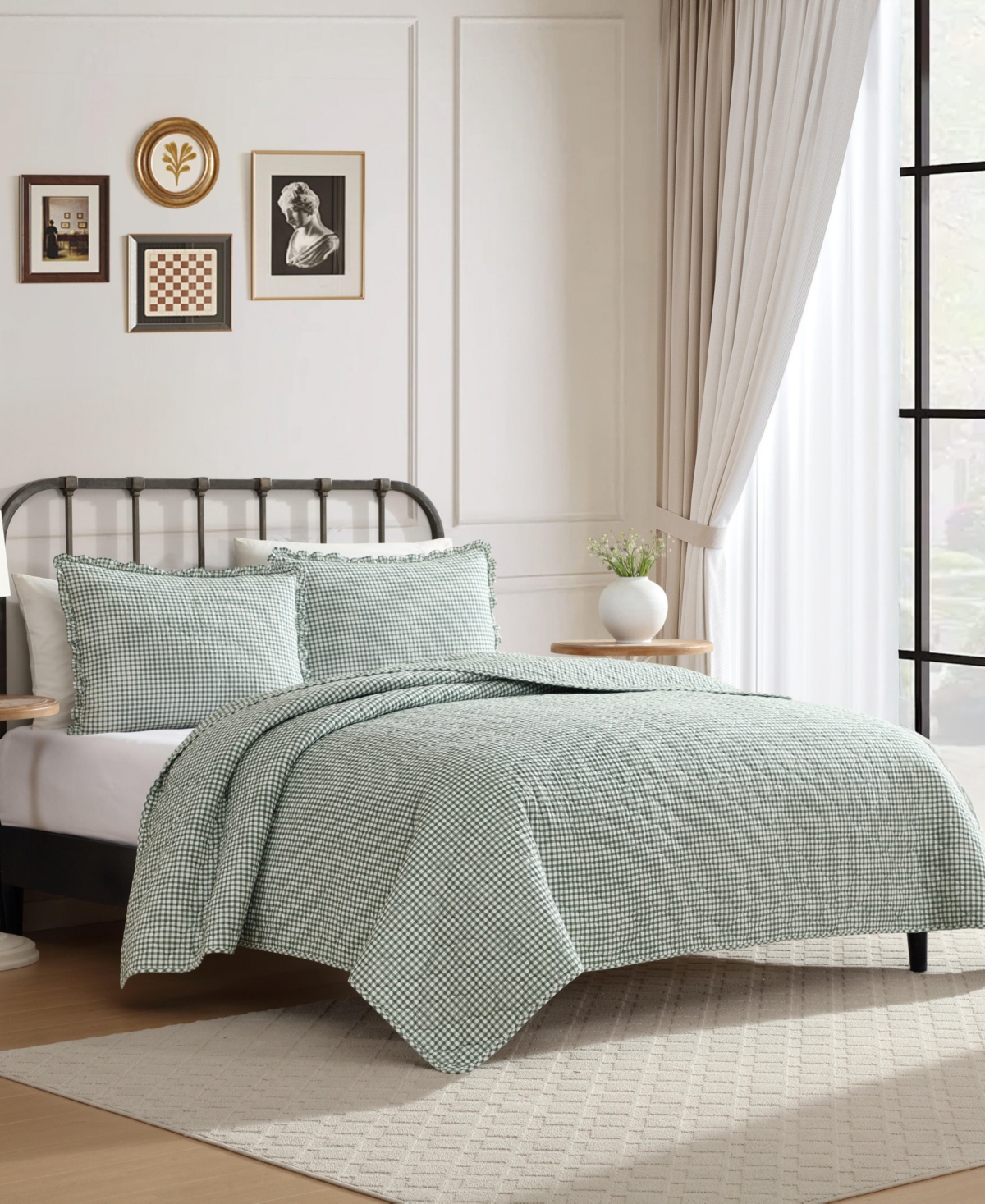 Laura Ashley Gracie's Gingham Cotton 2-pc. Quilt Set, Twin In Green