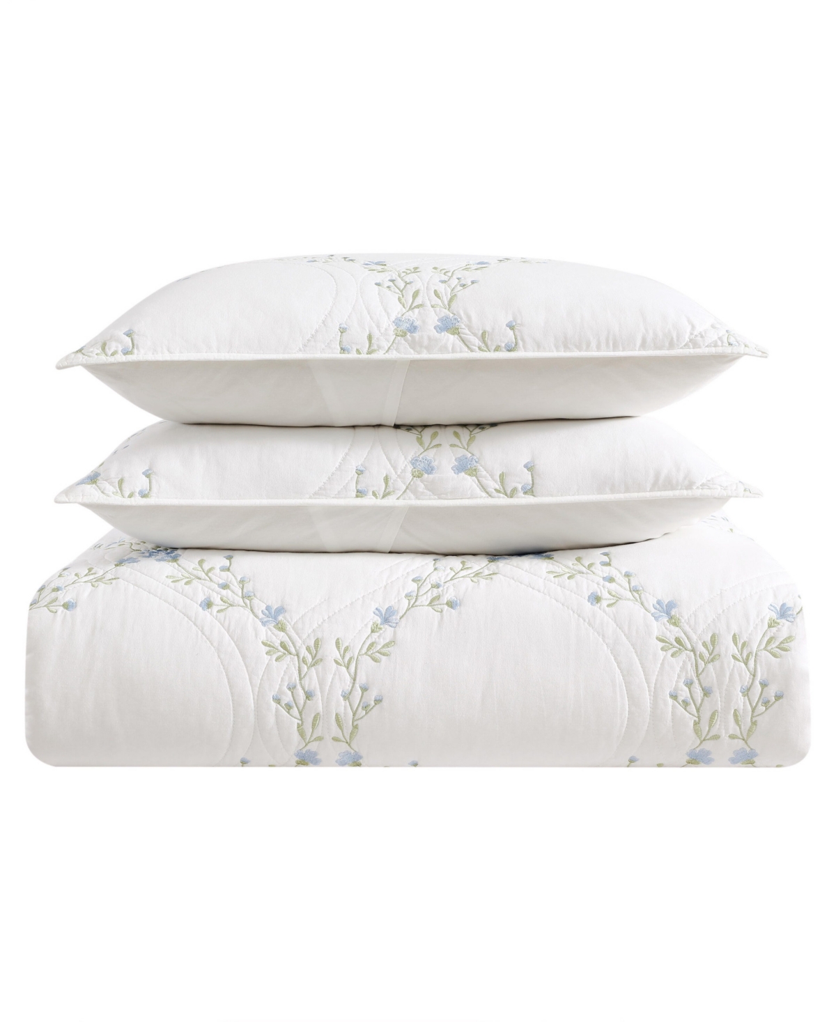 Laura Ashley Floral Embroidery Cotton 3-pc. Quilt Set, Full/queen In White