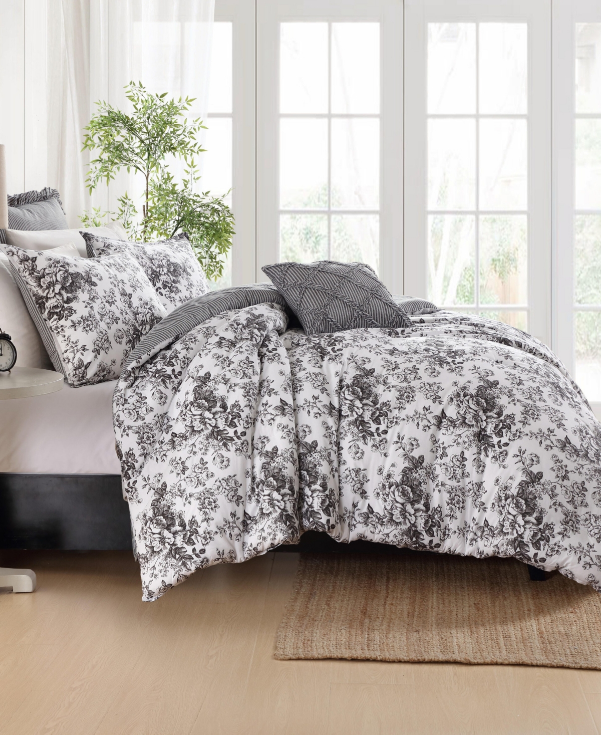 Laura Ashley Toile Delight Cotton 7-pc. Comforter Bonus Set, Full/queen In Gray
