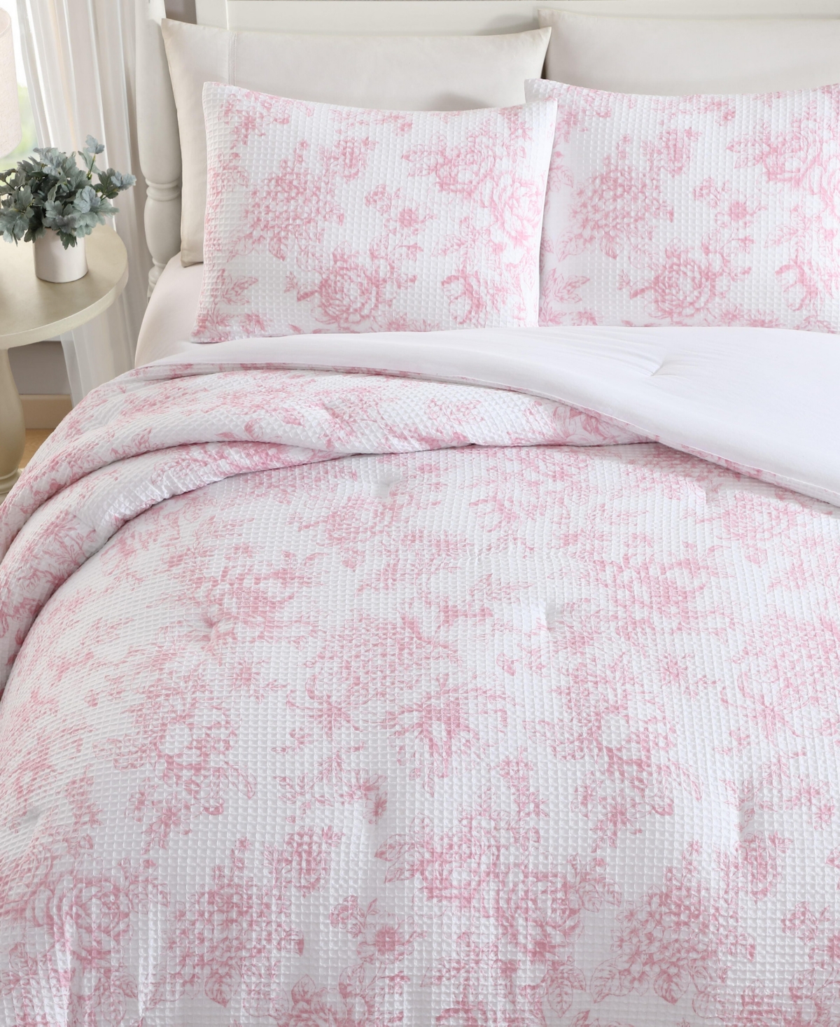 Laura Ashley Delphine Poly Waffle 2-pc. Comforter Set, Twin In Pink