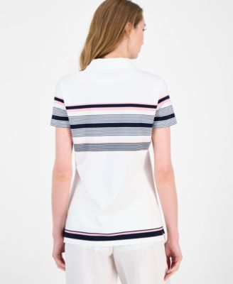 Women's Striped Piqu&eacute; Short-Sleeve Polo Shirt
