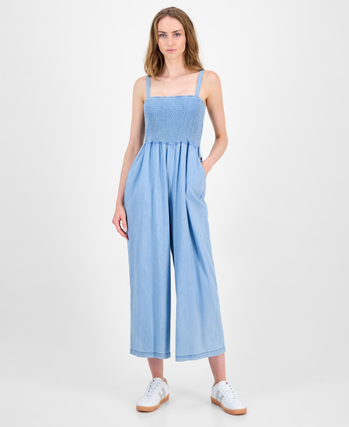 Tommy Hilfiger Women's Smocked Chambray Jumpsuit In Blue
