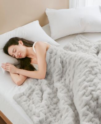 Ruched Reversible Faux-Fur Throw, 50" x 60"