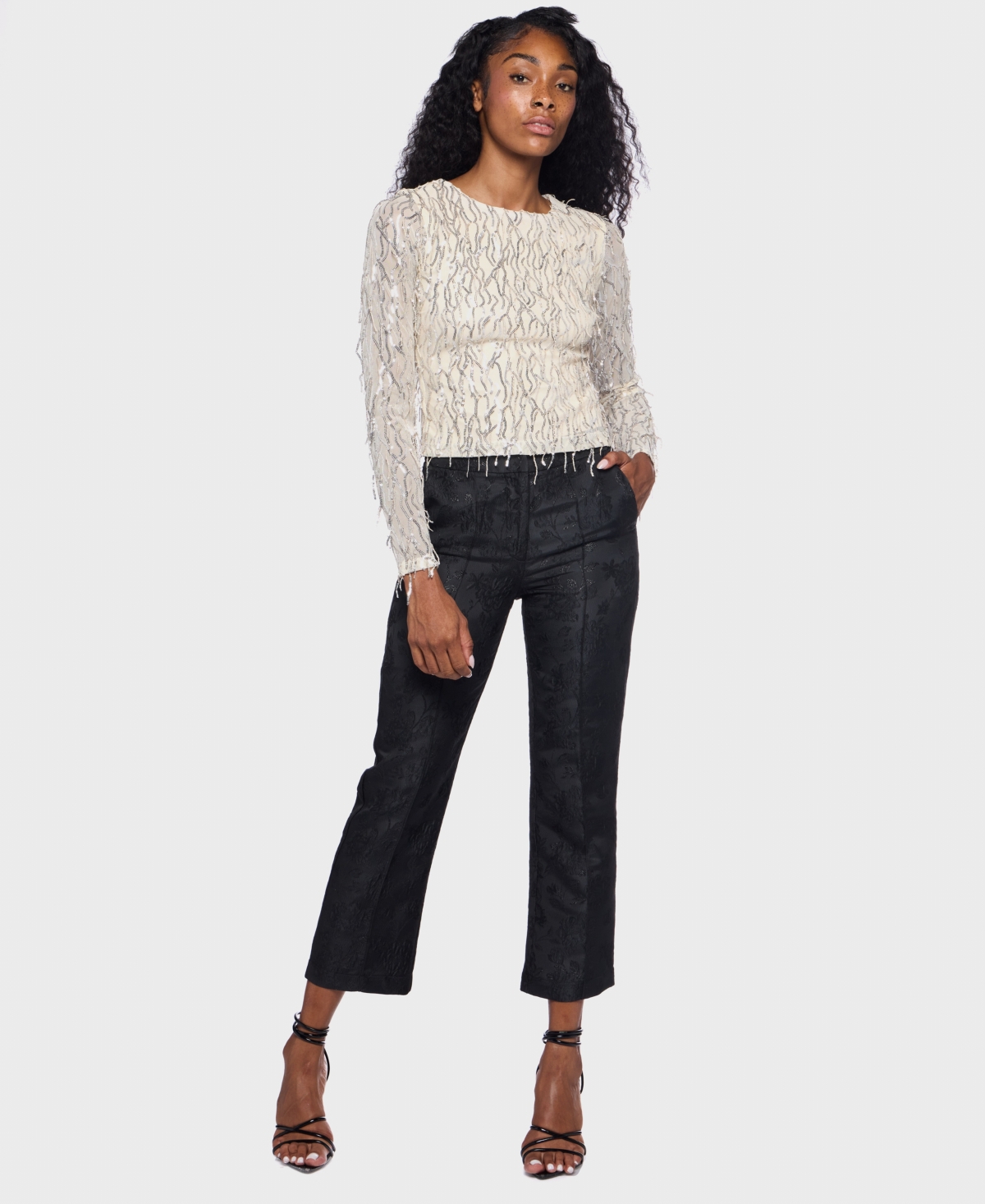 Alex & Sophia Women's Fringe Detail Long Sleeve Top