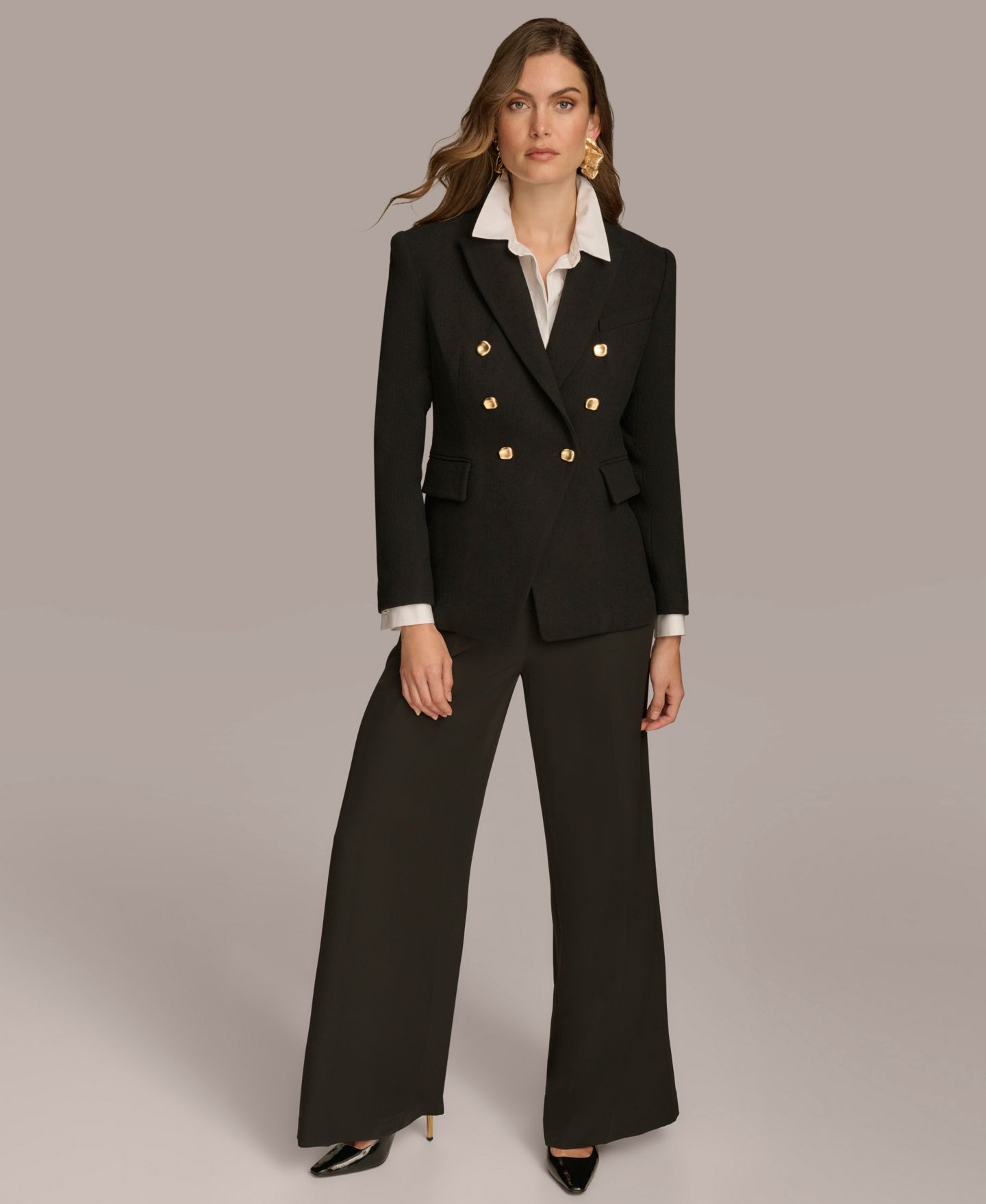 Женский пиджак Donna Karan New York Double Breasted Buttoned Blazer, цвет: Чёрный — фото 6