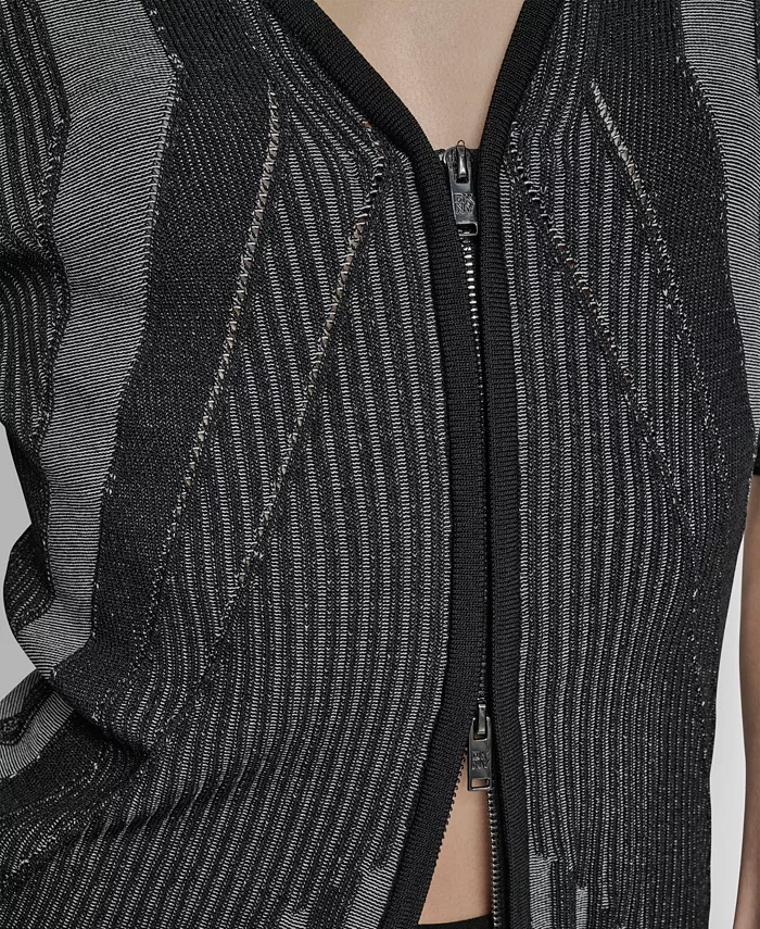 Women's Zip Up Short Sleeve Sweater - thumbnail 2
