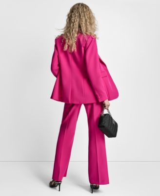 Dkny Womens Single Button Long Sleeve Blazer Printed Long Sleeve Top Pintuck Fit Flare Trousers In Pink