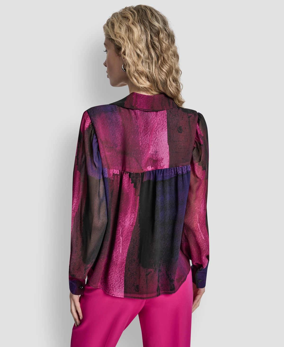 Dkny Women's Balloon Sleeve Collared Neck Top