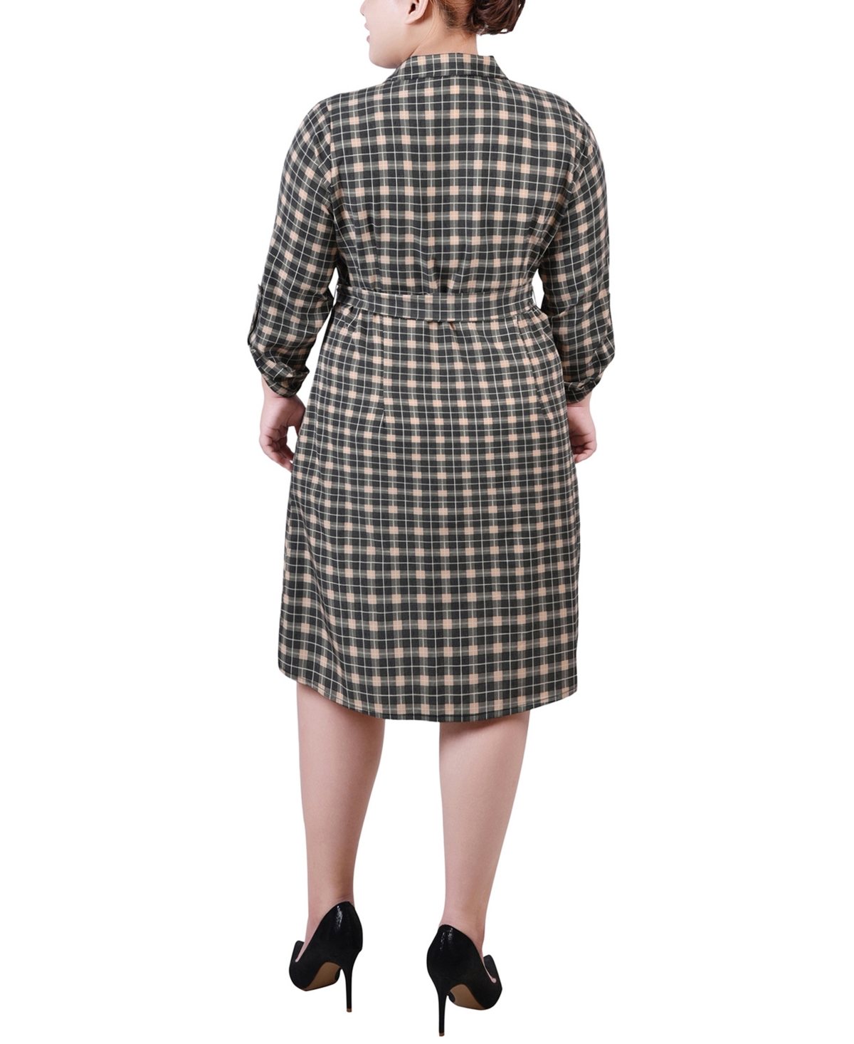 Ny Collection Plus Size Printed Shirt Dress In Black